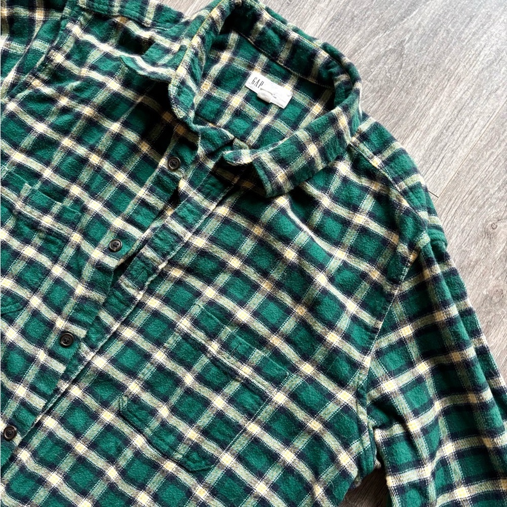 Gap 100% Cotton Green & Yellow Fleece Flannel - Picture 4 of 6